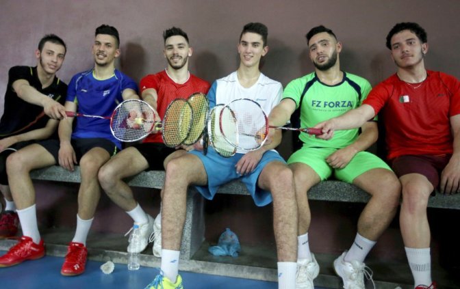 Algeria skipper Adel Hamek (three, left) was over the moon, when he and his teammates got to train in the same hall as Malaysia’s Lee Chong Wei, on Sunday. (NSTP/ MOHD YUSNI ARIFFIN)